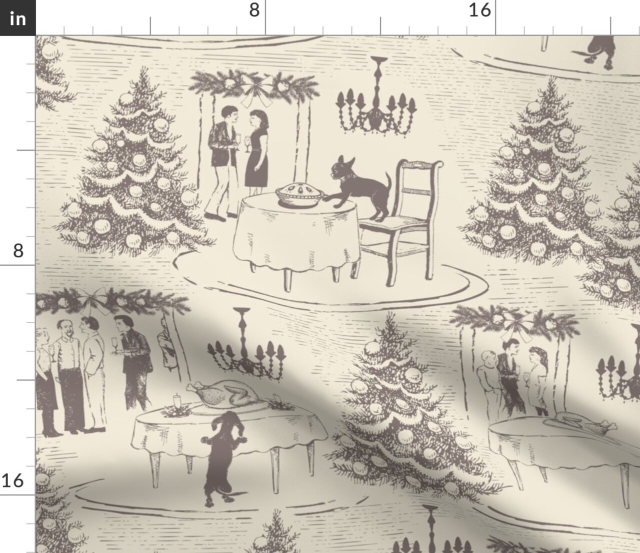 Toile Retro Dog Funny Earth Tones Neutral Custom Printed Fabric by Spoonflower Various Fabrics by the Yard or Fat Quarter